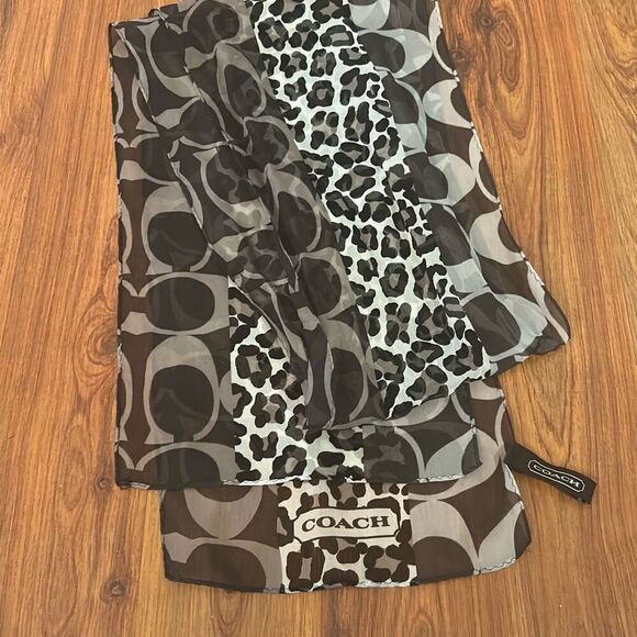 Coach 100% silk leopard logo scarf black gray - Picture 5 of 5